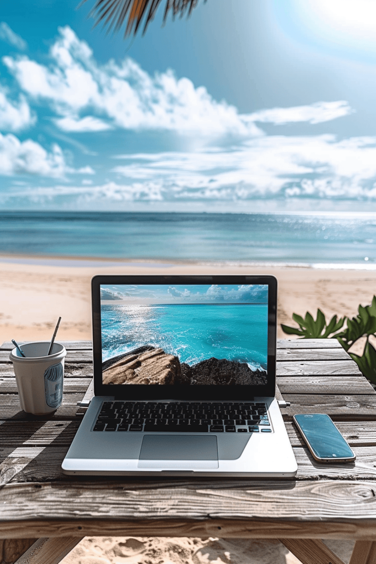 computer on beach